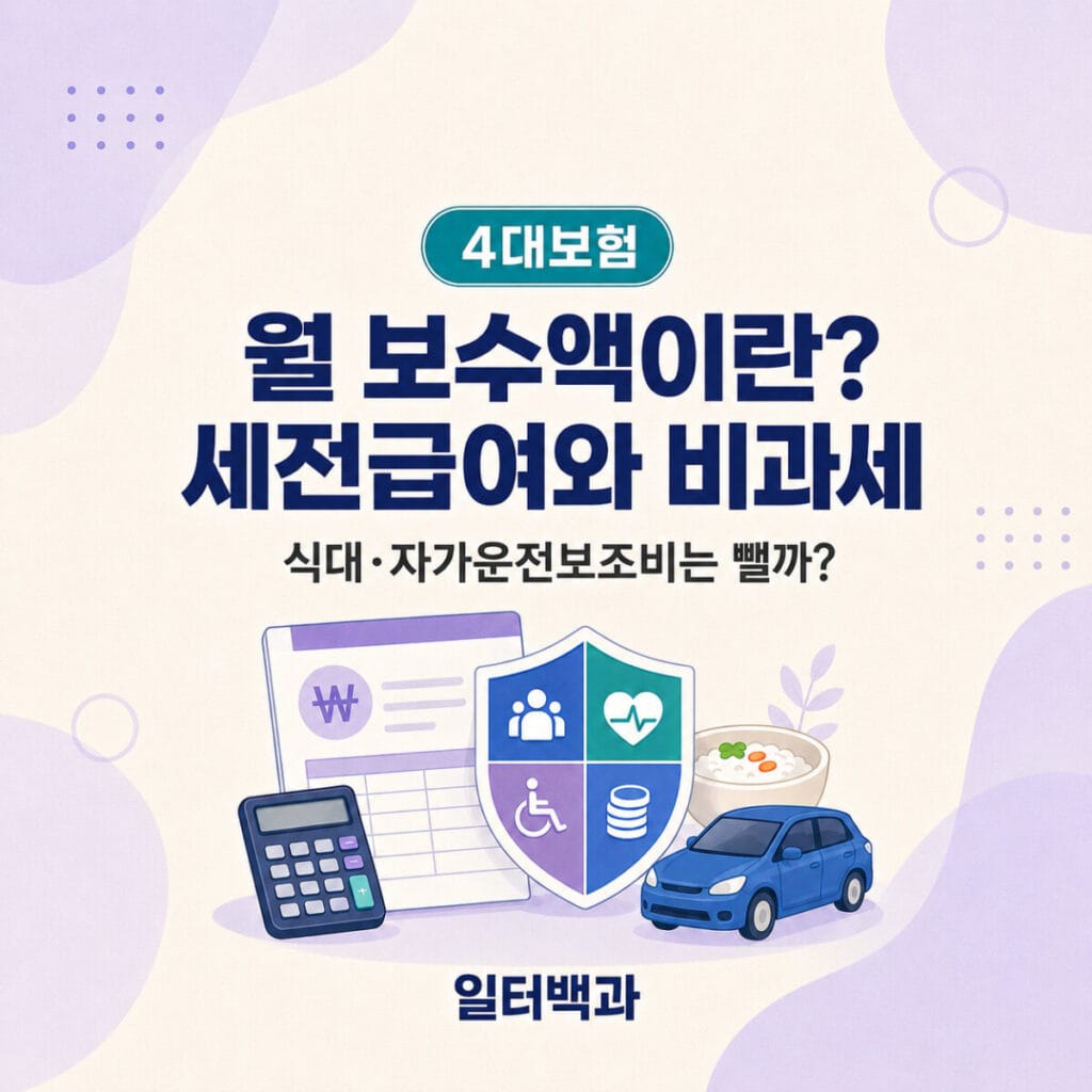 4대보험 월 보수액과 비과세 식대 자가운전보조비 안내