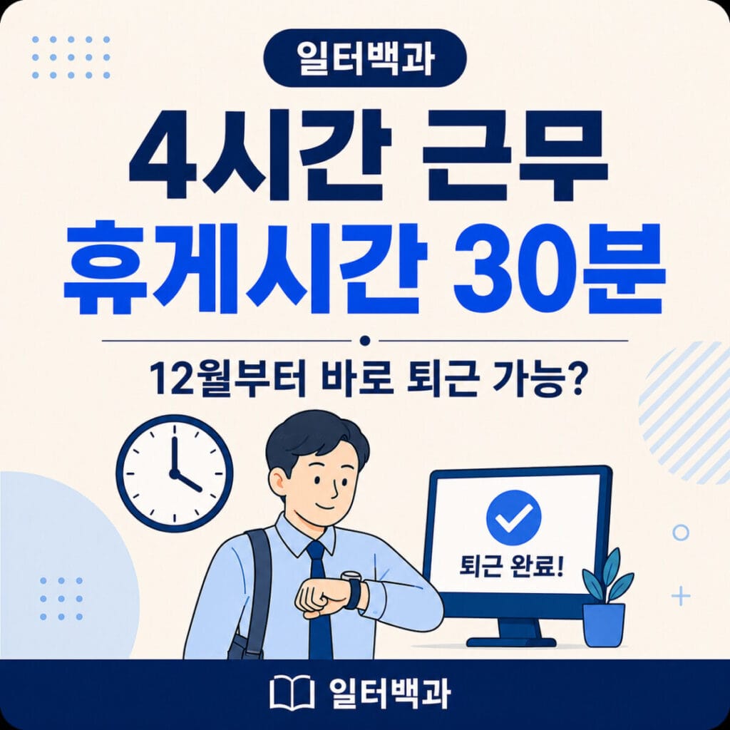 2026년 12월부터 달라지는 4시간 근무 휴게시간 기준을 설명하는 일터백과 썸네일