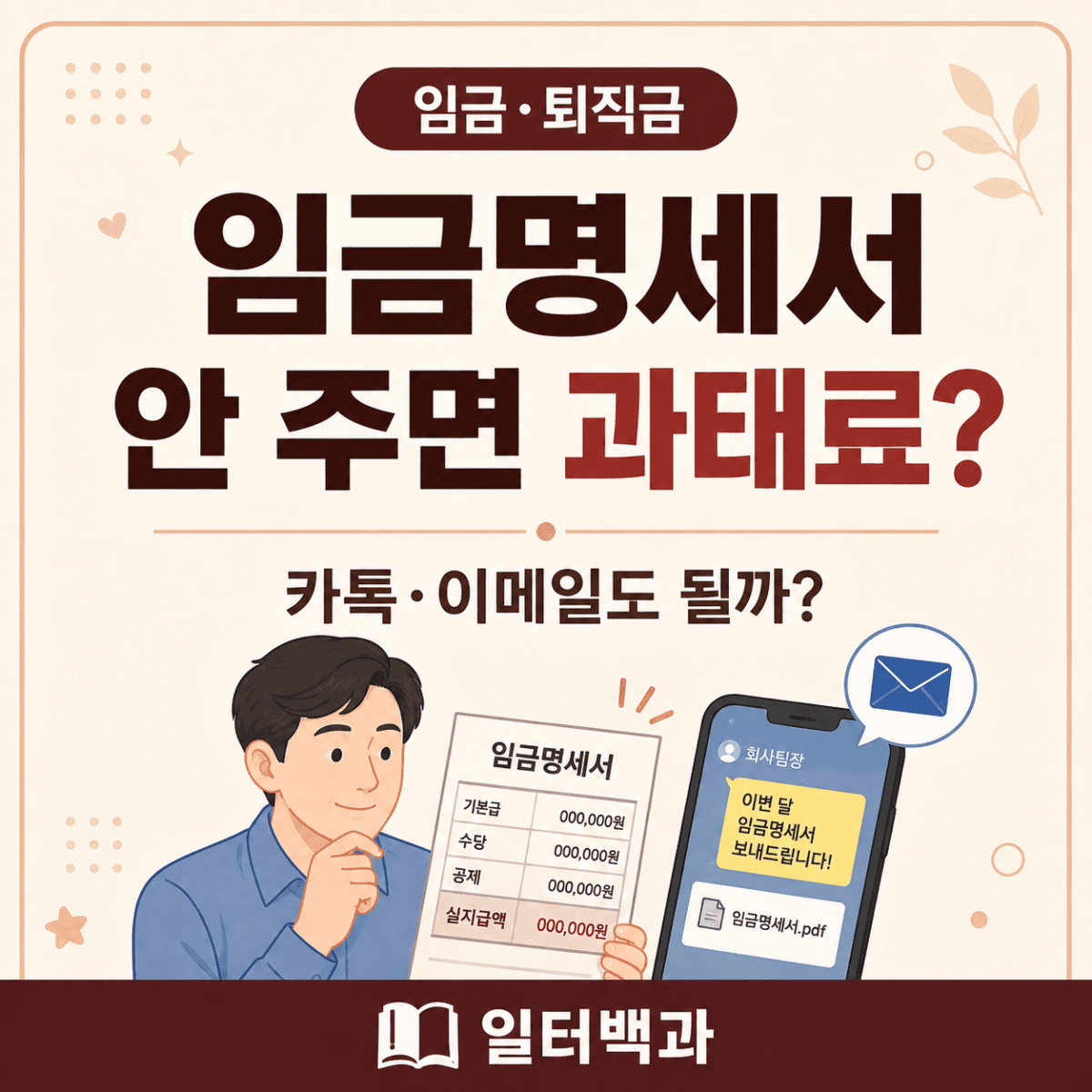 임금명세서 미교부 과태료와 카카오톡 이메일 교부방법을 설명하는 일터백과 썸네일