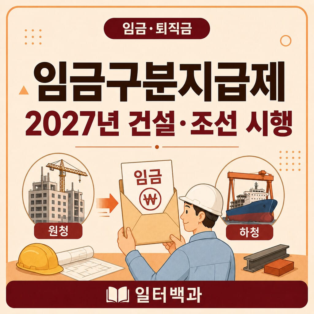 2027년 건설·조선업 임금구분지급제와 하도급 임금 지급방식을 설명하는 일터백과 썸네일