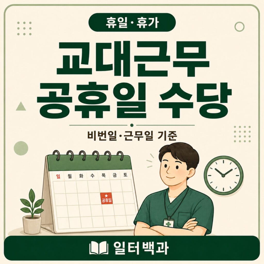 교대근무자의 공휴일 출근과 비번일에 따른 휴일근로수당 지급기준을 설명하는 일터백과 썸네일