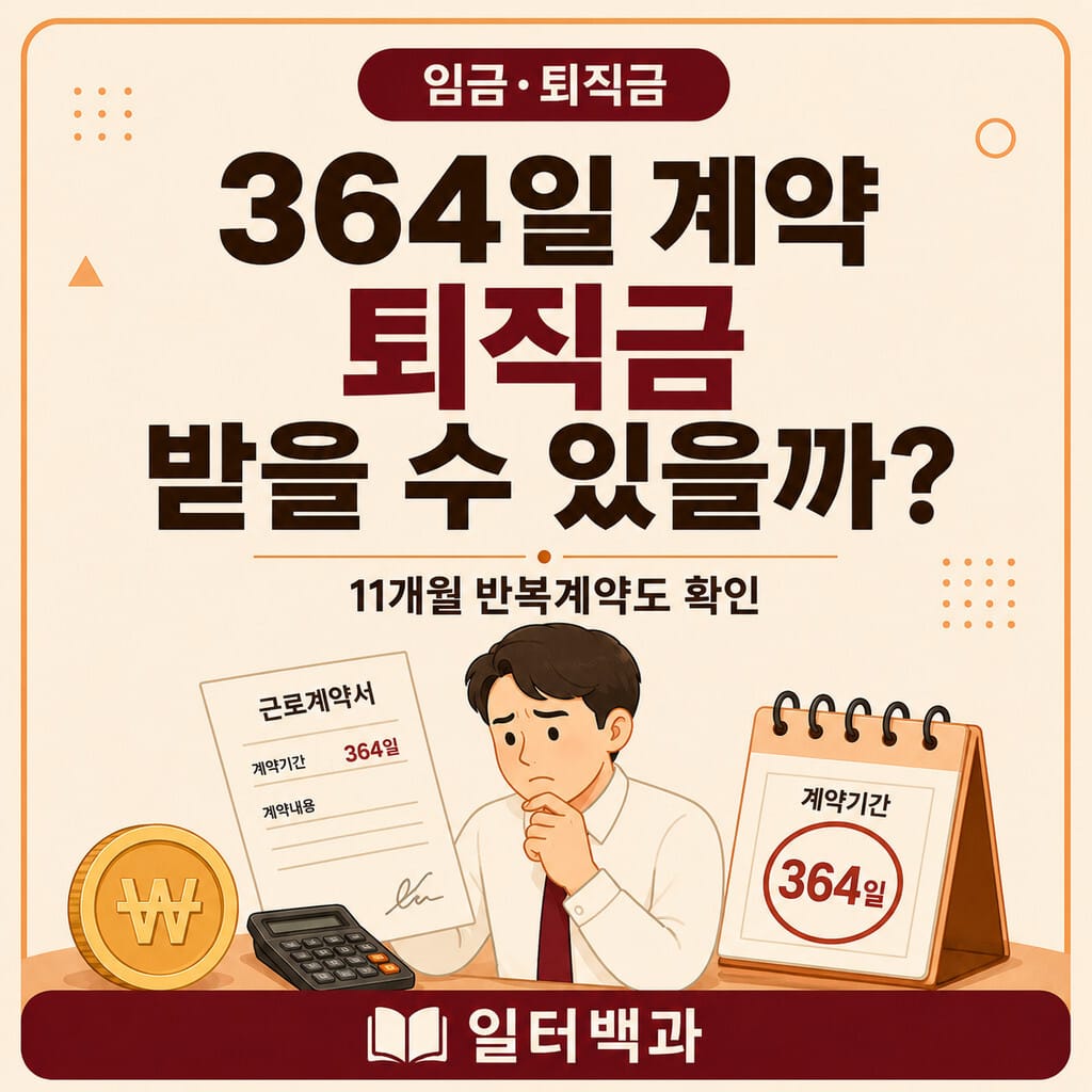 11개월·364일 반복계약의 퇴직금과 계속근로기간 판단기준을 설명하는 일터백과 썸네일