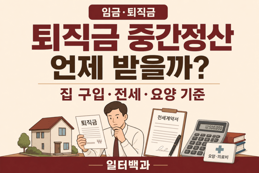 퇴직금 중간정산이 가능한 주택구입 전세보증금 장기요양 등의 법정사유를 설명하는 일터백과 썸네일