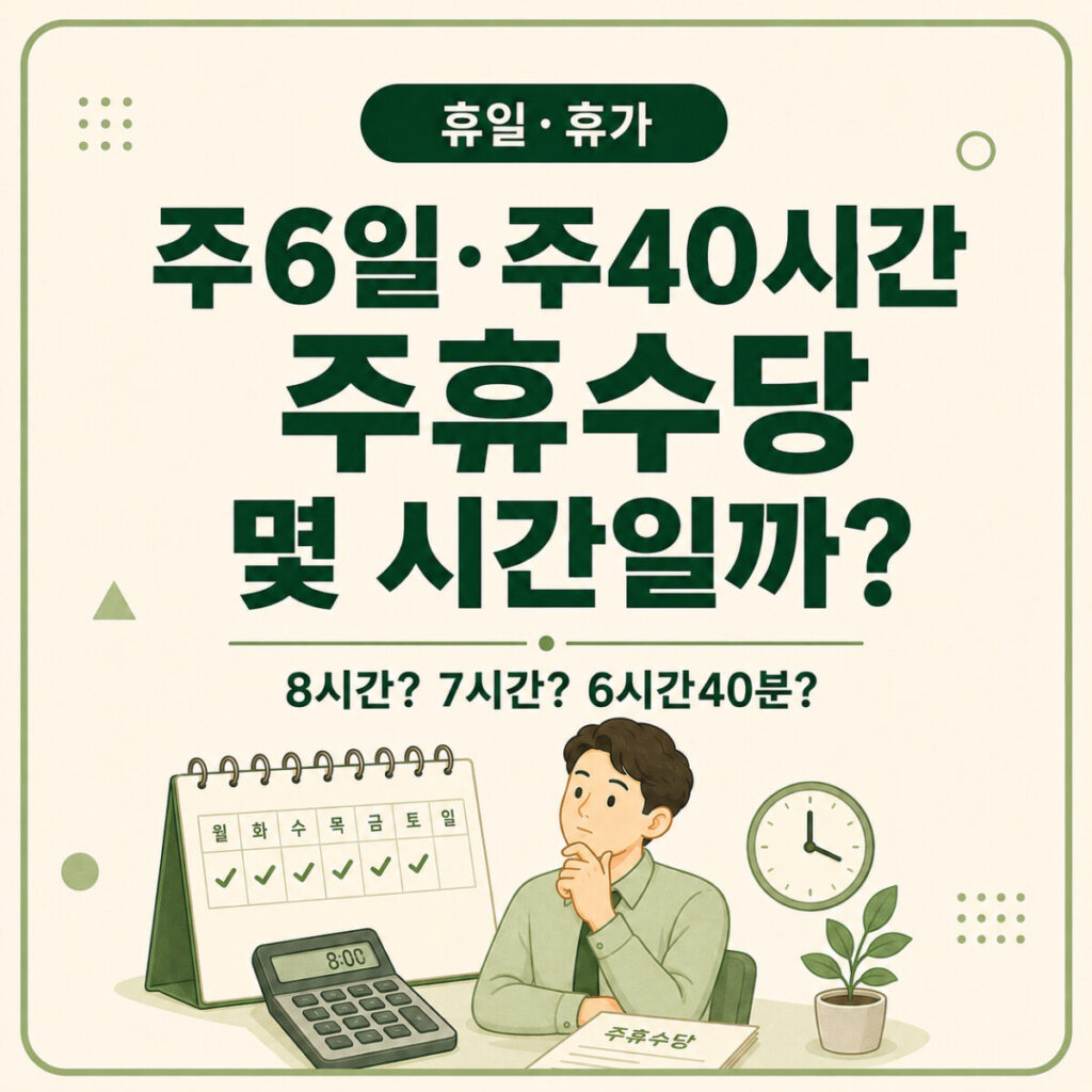 주6일 주40시간 근로자의 주휴수당 8시간 7시간 6시간40분 계산기준 비교